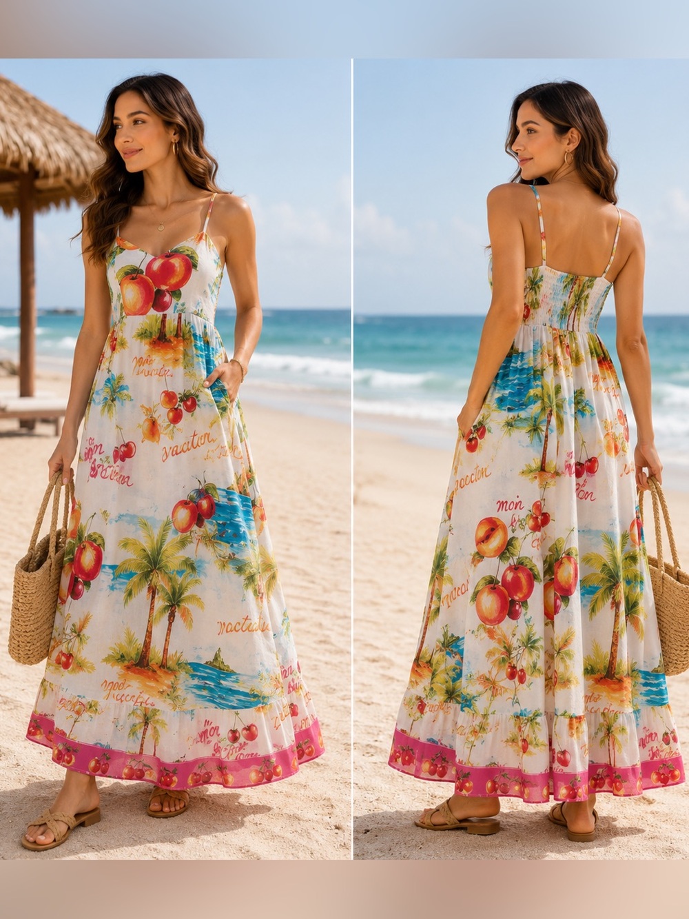 Label of LoveAnthropologie Nalani Smock Linen Blend Maxi Dress Resort Tropical L